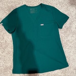FIGS S Forest Green V-Neck Scrub Top and Basic Livingston Scrub pants